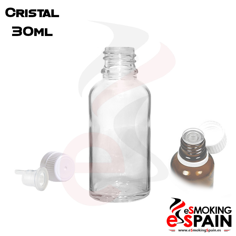 Bote Cristal Transparente 30ml con tapon y gotero
