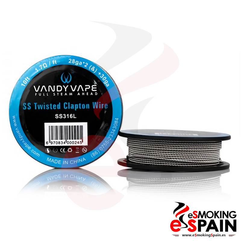 Vandy Vape SS316L SS Twisted Clapton Wire 28ga*2(&)+30ga 10ft (3